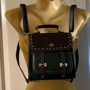 Bumblebee Faux Leather Brown and Green Backpack